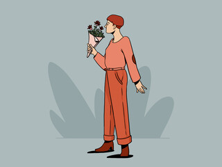 Design of female with flowers flowers bouquet against