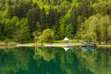 Lake Bled Reflections and Triglav National Park, Spring Season Photo, Julian Alps Bled, Slovenia