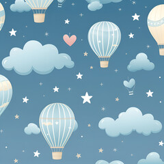 Obraz premium Clouds and hot air balloon pattern for kids,generative ai image