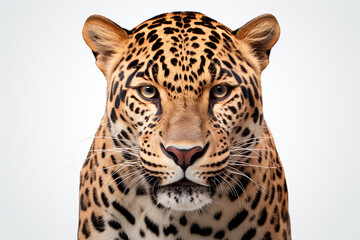 Jaguar isolated on a white background close-up portrait. Studio animal photography.