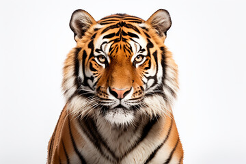 Tiger isolated on a white background close-up portrait. Studio animal photography.