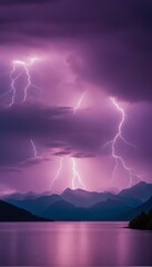 sunrise over lake, thunderstorm, purple air, rainy weather
