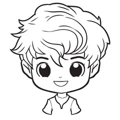 chibi expressions boy kawaii shot hair smile face,full body, vector illustration line art