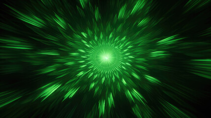 Obraz premium A rippling kaleidoscope of vibrant green light radiating from a single point in the center of the screen. Abstract wallpaper backgroun