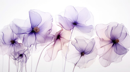 A tering of translucent purple petals frozen against a stark white background symbolizing the beauty Abstract wallpaper backgroun