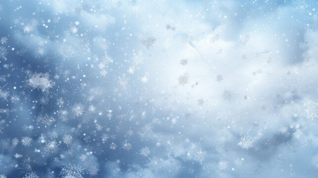 A ling crystallized winter sky with swirling snowflakes that appear to be suspended in midair. Abstract wallpaper backgroun