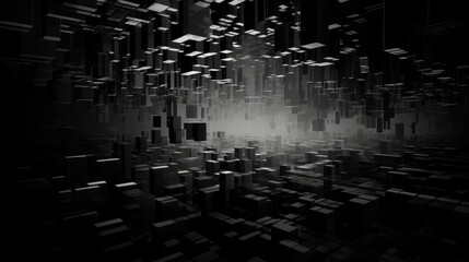 Fototapeta premium Flickering rapidlychanging visuals of chaotic monochromatic pixel shapes. Abstract wallpaper backgroun
