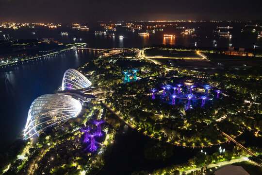 Areal Night View Of Singapore