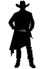 A silhouette of a man in a cowboy outfit. Digital image.