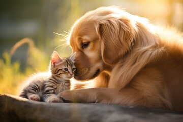 little kitten and puppy. ai generative