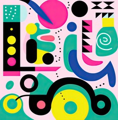 Risograph aesthetic of circles and straight lines