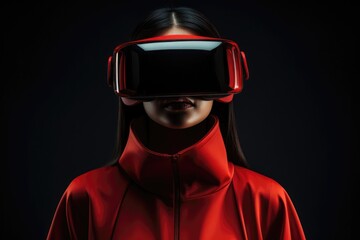 Young Woman Wearing AR Headset.  A virtual exploration, digital journey.