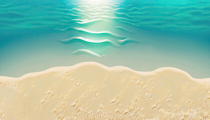 Abstract sand beach with sunlight in a beautiful turquoise water wave, background photo.