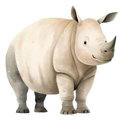 Fototapeta premium Cute rhino cartoon character, Hand drawn watercolor isolated.