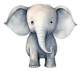 Obraz premium Cute elephant cartoon character, Hand drawn watercolor isolated.