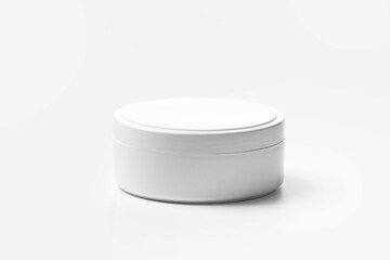 White plastic jar for cosmetic products for skin and hair care on a white background.