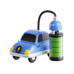3d Render Electric Car Full Battery Icon Illustration