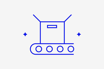 conveyor illustration in flat style design. Vector illustration in trend blue color. 
