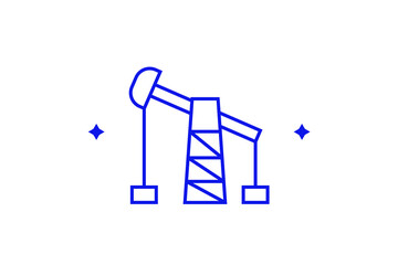 Isolated pump oil illustration in flat style design. Vector illustration in trend blue color. 
