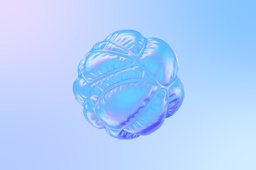3D Abstract Iridescent inflated shape with waving smooth ripples.