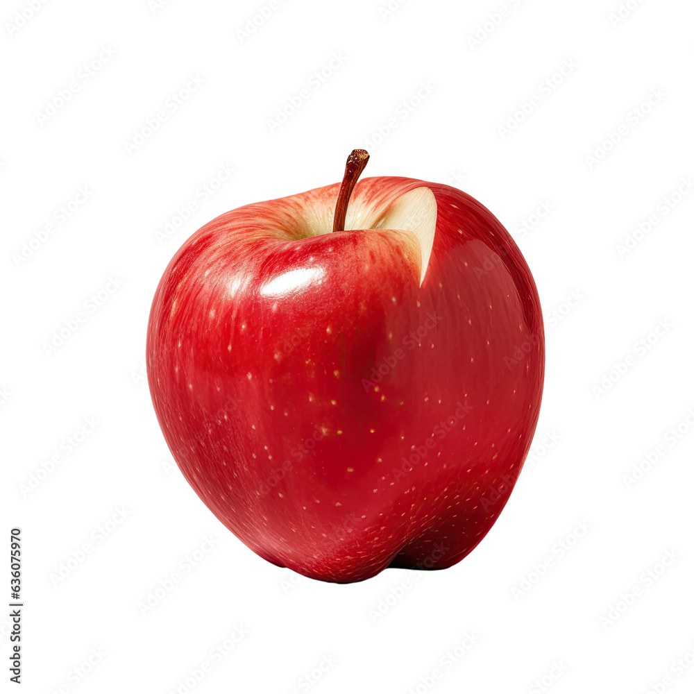 Sticker transparent background with healthy red apple missing a bite isolated