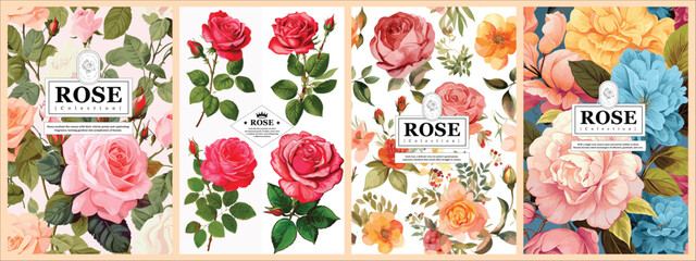 Elegant Rose Collection: Realistic Vector Floral Illustrations for Backgrounds, Patterns, and Wedding Invitations