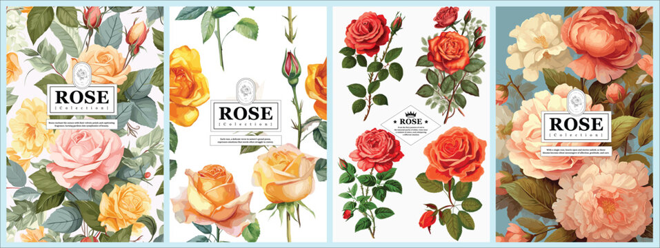 Elegant Rose Collection: Realistic Vector Floral Illustrations for Backgrounds, Patterns, and Wedding Invitations