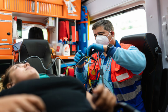 paramedic working on an ambulance
