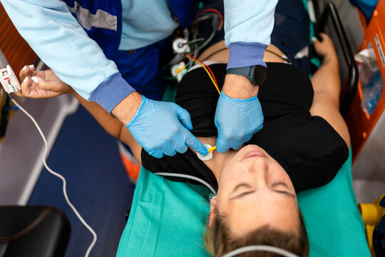 high angle view of a paramedic saving a life