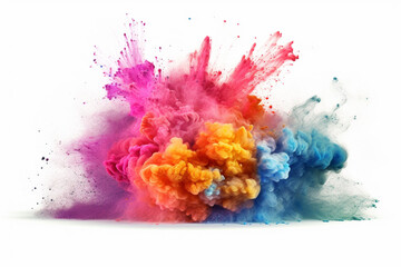 Fototapeta na wymiar Explosion of colored powder on white background. Colorful rainbow splash