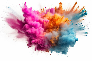 Explosion of colored powder on white background. Colorful rainbow splash