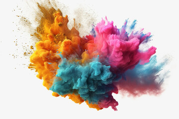 Fototapeta na wymiar Explosion of colored powder on white background. Colorful rainbow splash