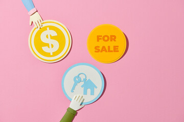 Real estate sign in front of new house for sale