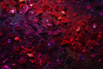 Defocused red and purple glittery sequins background 
