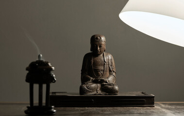 Antique Chinese style wooden Buddha statue, place decoration at home