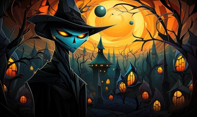 Halloween Background, monsters, witches and pumpkins