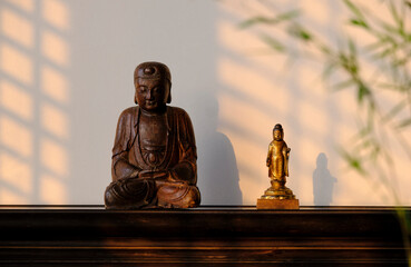 Antique Chinese wooden and copper Buddha statues,display at home