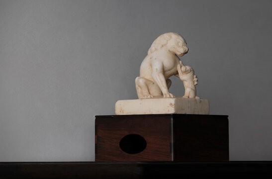Stone lions carved with white marble for decoration at home