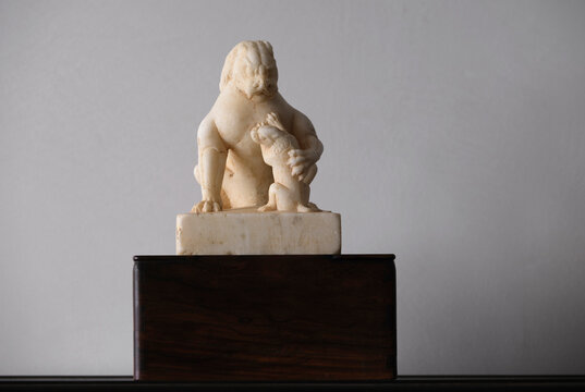 Stone lions carved with white marble for decoration at home