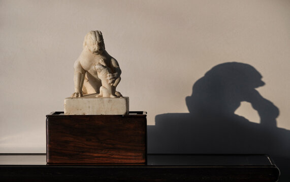 Stone lions carved with white marble for decoration at home