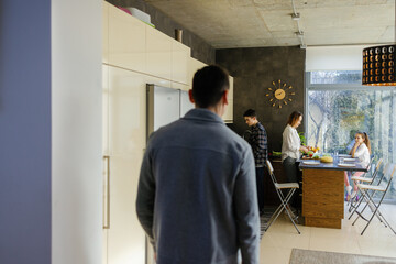 Family domesticity lifestyle chore together lunch dining room