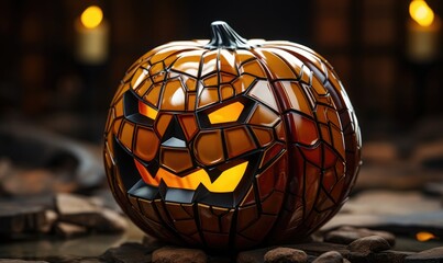 Creative Glass Pumpkin Mosaic. Halloween Background