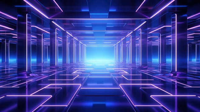 abstract interior sci-fi spaceship illuminated corridors interior design, futuristic space neon interior