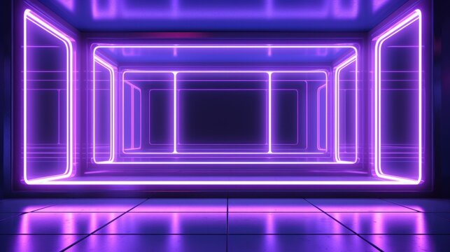 abstract interior sci-fi spaceship illuminated corridors interior design, futuristic space neon interior