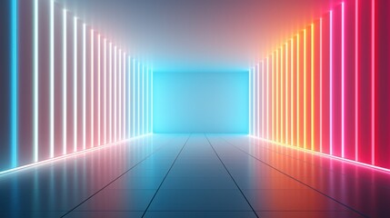 3D rendering abstract panoramic background with line neon light