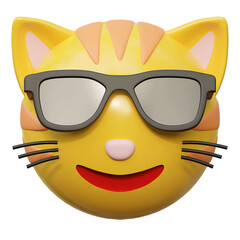 wearing black glasses face expression cat emoticon sticker 3d icon illustration