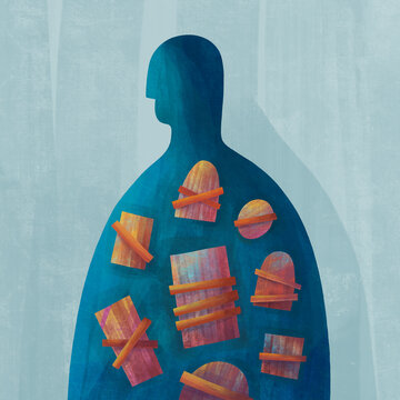 Introvert person consists of closed doors