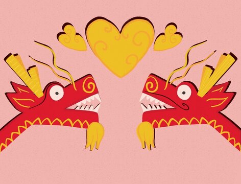 Naklejki Chinese dragons in love illustration