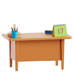 3D illustration of a teacher's desk and workspace