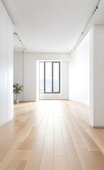 empty wooden floor with white wall.